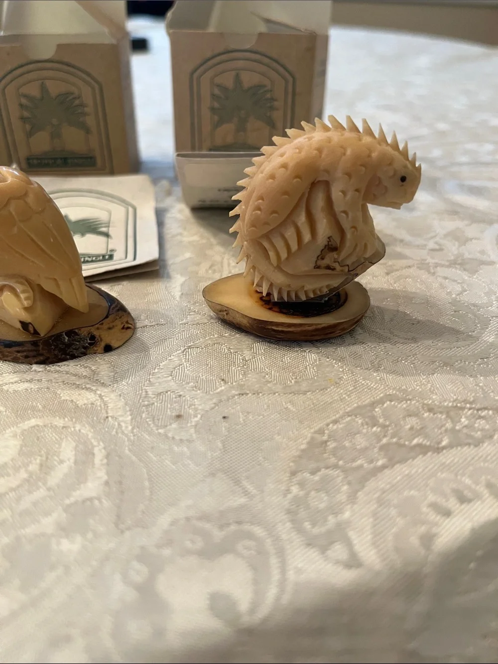 Habitat Figurine Set - 3 Hand Carved Tagua Nut Ecologically Ivory Animals/Bases